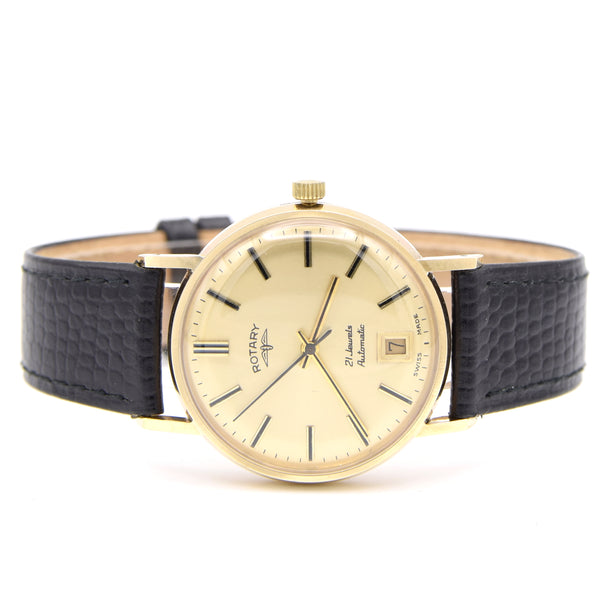 1972 Rotary solid 9ct Gold automatic date Wristwatch like new + Box & Buckle & strap