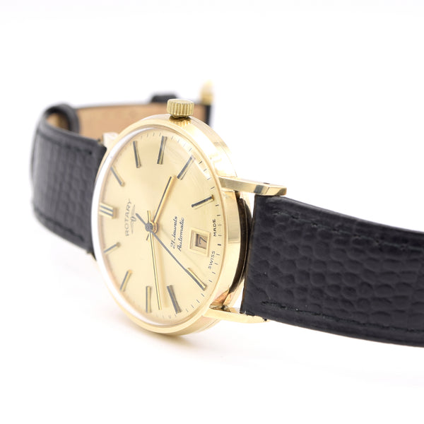 1972 Rotary solid 9ct Gold automatic date Wristwatch like new + Box & Buckle & strap