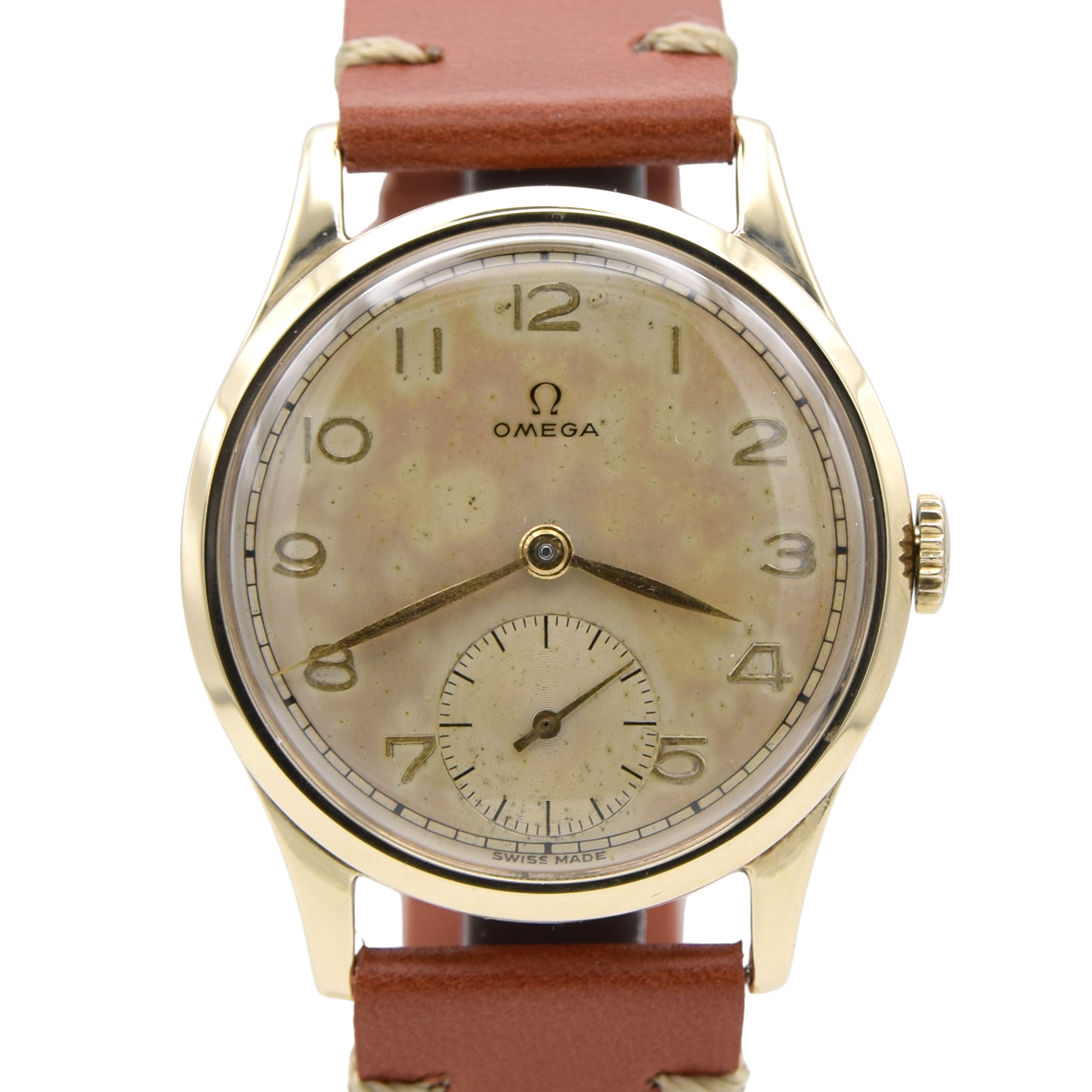1946 Omega post WW2 Manual Wind Dress Watch with tropical Arabic dial Model 13322 in Solid 9ct Gold