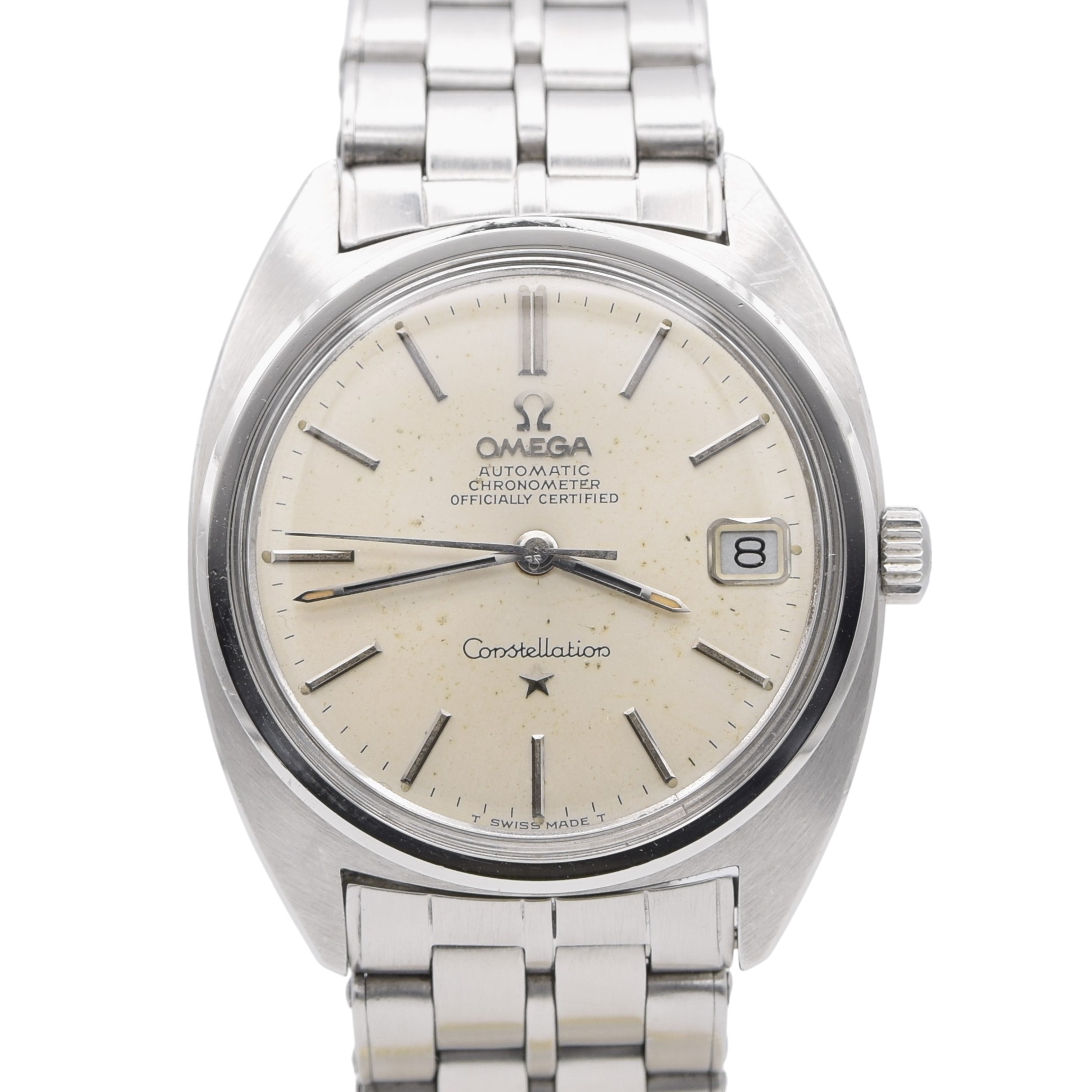 1967 Omega Constellation Automatic Wristwatch in Stainless Steel Chronometer Date Model 168.017 "C" Case on rare bracelet