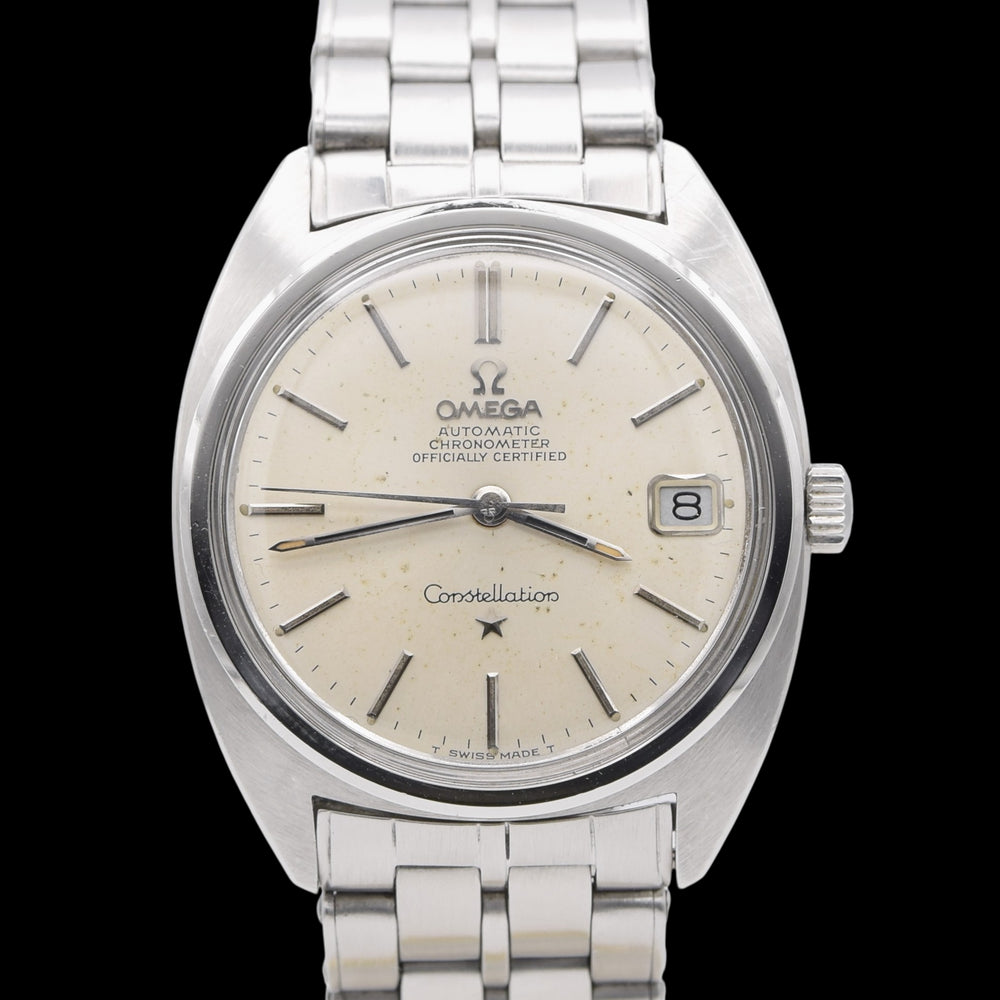 1967 Omega Constellation Automatic Wristwatch in Stainless Steel Chronometer Date Model 168.017 "C" Case on rare bracelet