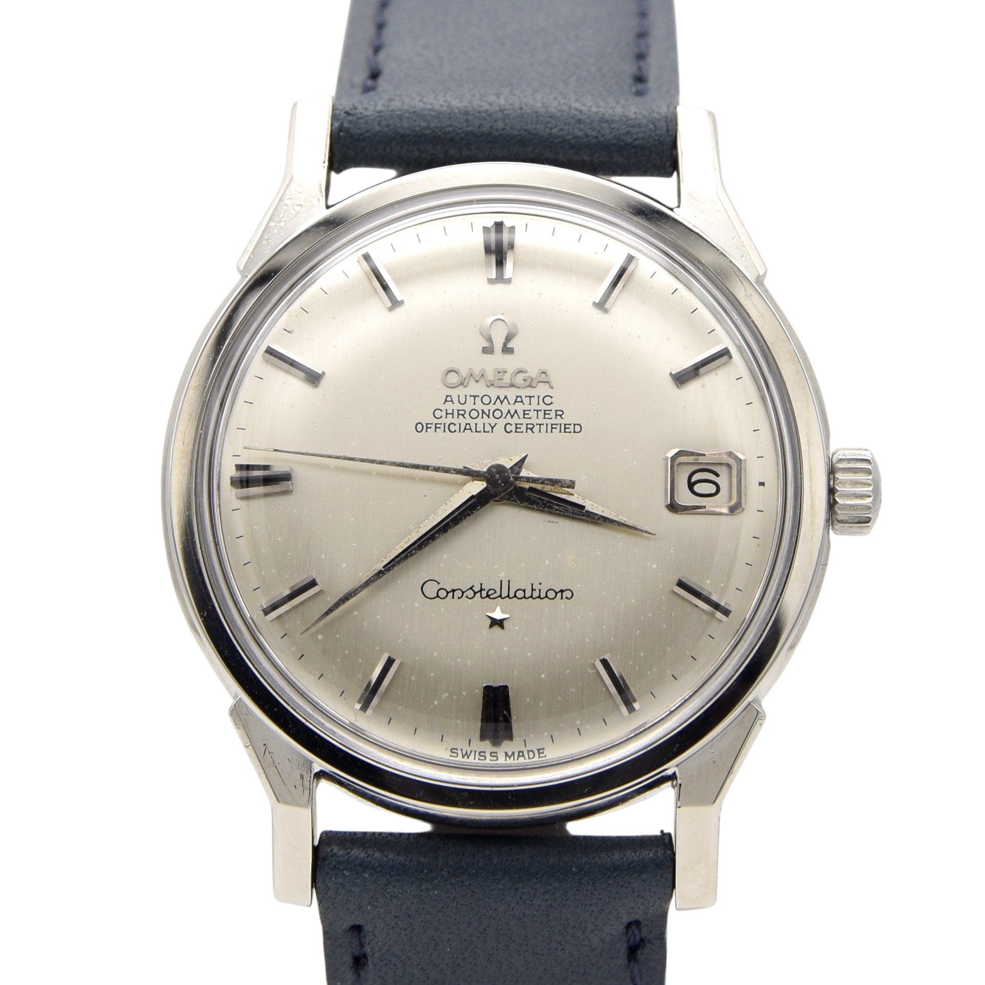 1965 Omega Sharp Constellation Date Automatic Chronometer with Dog Leg Lugs Model 168.005 in Stainless Steel