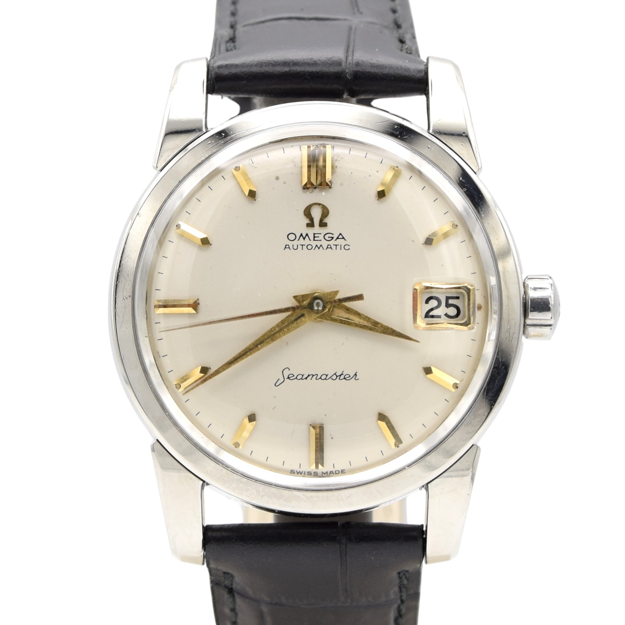 1958 Omega Seamaster Automatic Date Wristwatch Model 2849 with Original Off-White Dial in Stainless Steel