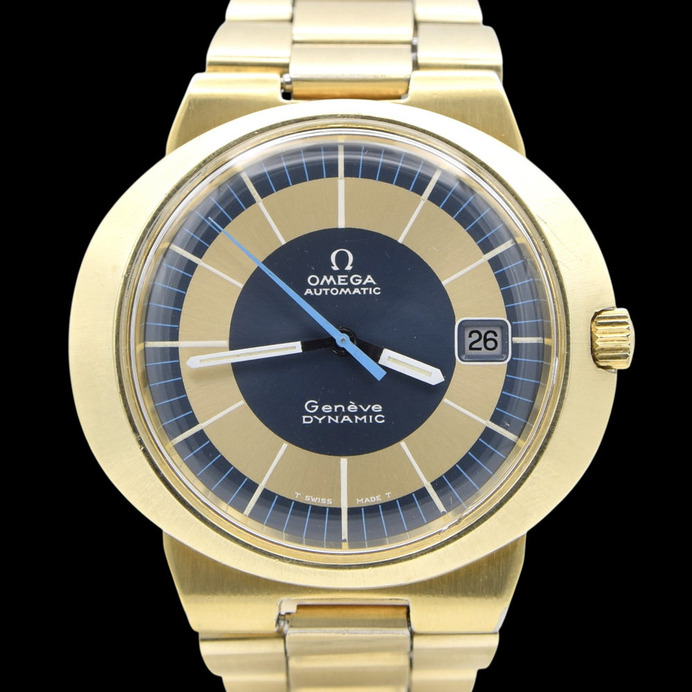 1971 Omega Geneve Dynamic Automatic Date with Gorgeous Two Tone Dial Model 166.039 in Gold Capped