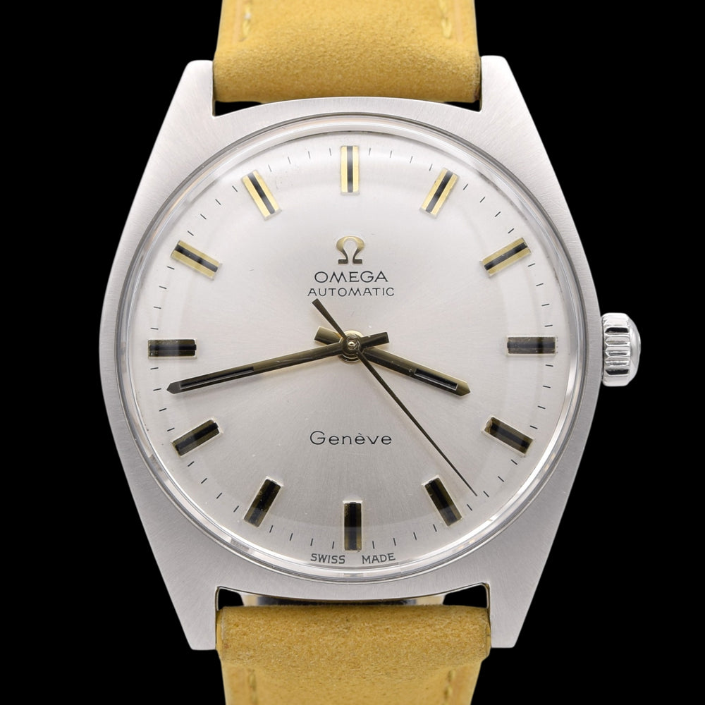 1968 Omega Genève Automatic with Satin Silver Sunburst dial in Steel Model 165.041 box & Papers