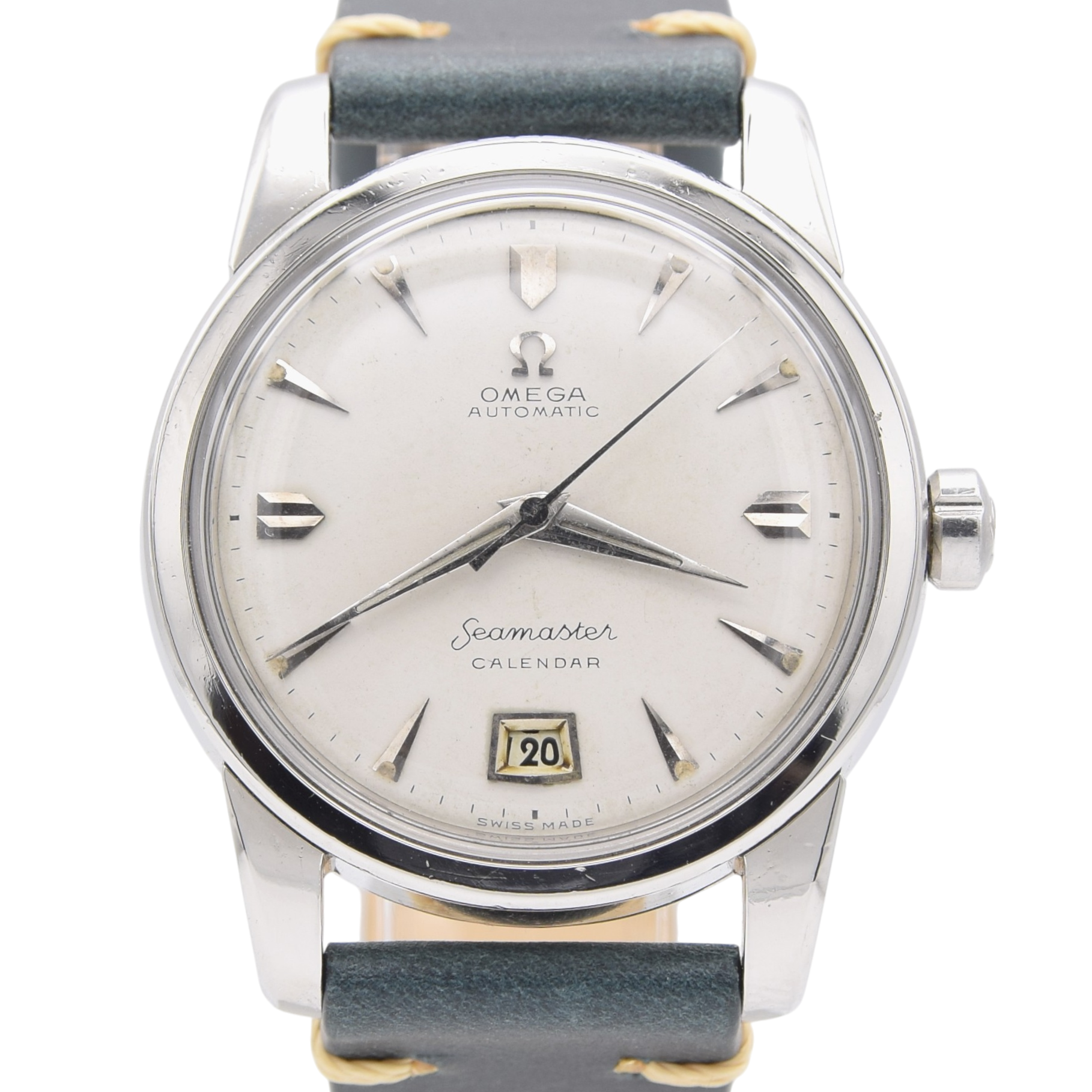 1954 Omega Seamaster bumper Automatic first Date Wristwatch Model 2757 Off-White Dial in Steel