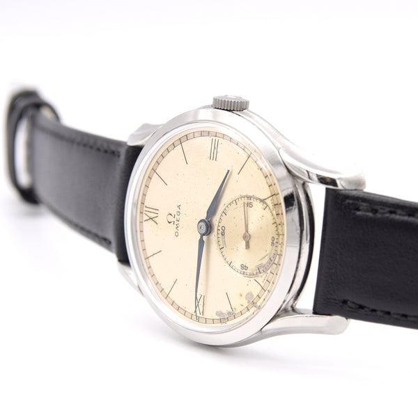 1947 Omega 36mm watch with rare lug design & original Dial Cal 30T2 Model 2487-1 Steel