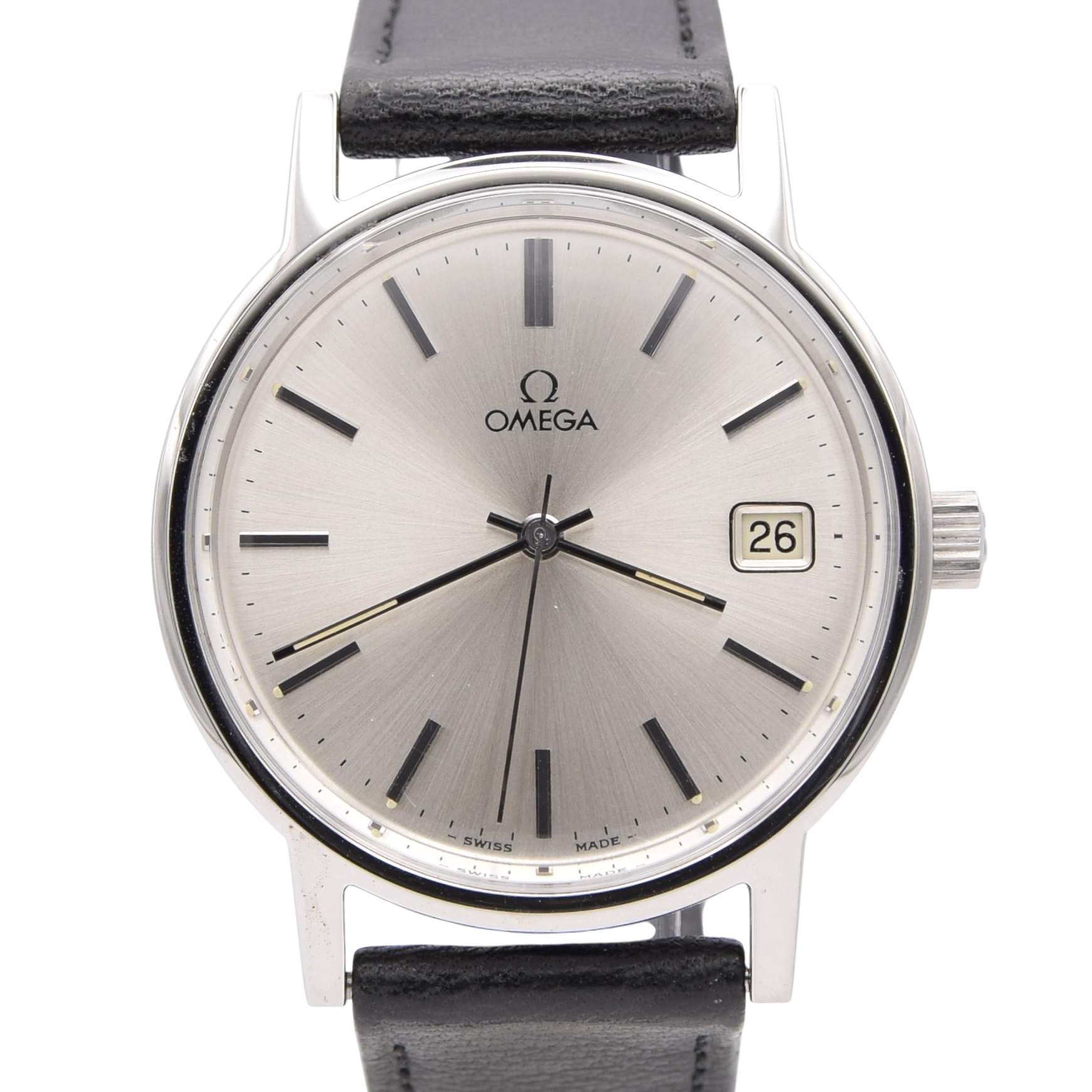 1975 Omega classic manual Wind Date Dress Watch Model 136.0104 in Stainless Steel like new