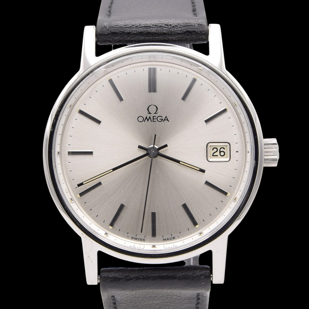 1975 Omega classic manual Wind Date Dress Watch Model 136.0104 in Stainless Steel like new