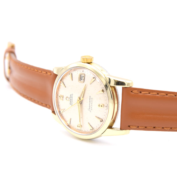 1958 Omega Seamaster Automatic Date Wristwatch Model 2849 with Original Off-White Dial Gold on steel case