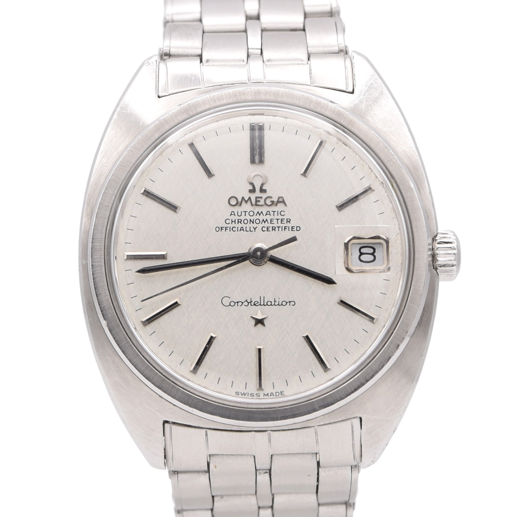 1969 Omega Constellation Automatic Wristwatch in Steel Chronometer Date Model 168.017 "C" Case on rare bracelet