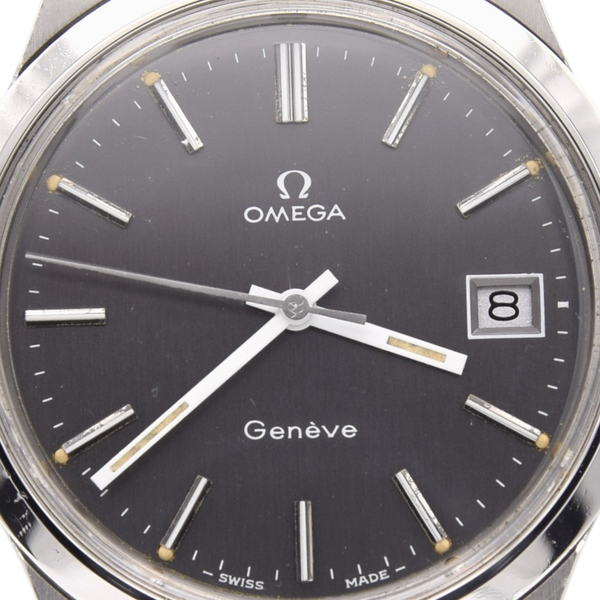 1974 Omega Geneve Date with Stunning Original Graphite Grey Dial Model 136.0102 cal 1030