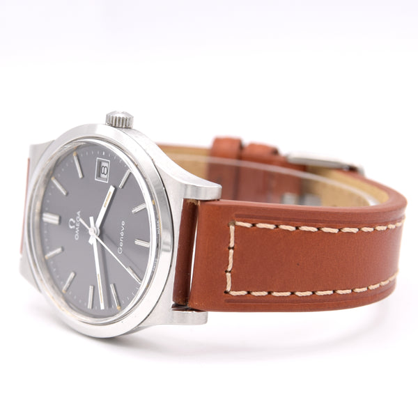 1974 Omega Geneve Date with Stunning Original Graphite Grey Dial Model 136.0102 cal 1030
