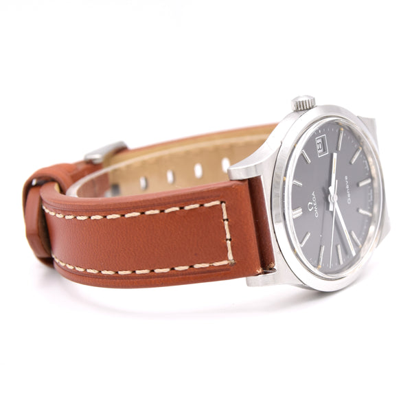 1974 Omega Geneve Date with Stunning Original Graphite Grey Dial Model 136.0102 cal 1030
