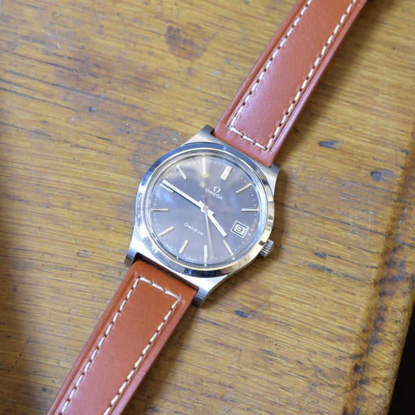 1974 Omega Geneve Date with Stunning Original Graphite Grey Dial Model 136.0102 cal 1030