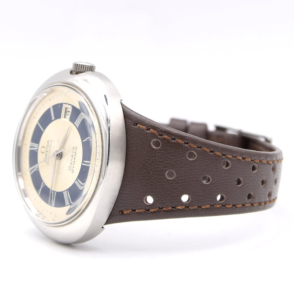 1973 Omega Geneve Dynamic Automatic Date with Two Tone white and Blue Tuxedo Roman Dial Model 166.107