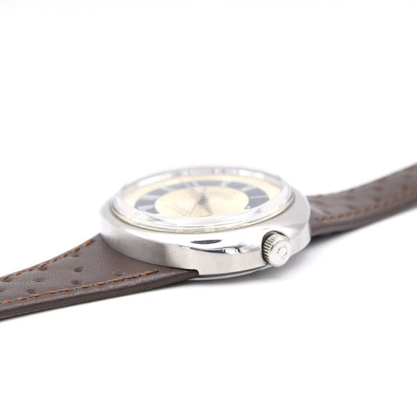 1973 Omega Geneve Dynamic Automatic Date with Two Tone white and Blue Tuxedo Roman Dial Model 166.107