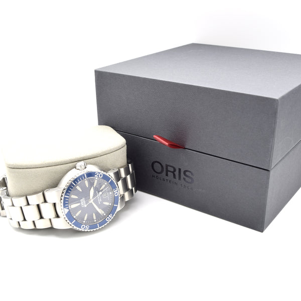 2000 Oris TT1 Auto Diver style Date with blue textured dial model 7533 22-92809 43mm