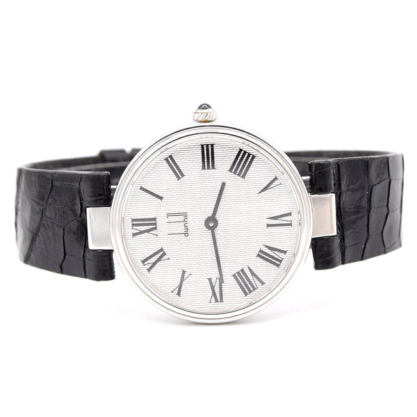 1977 Alfred Dunhill silver 925 sterling Clous de Paris hobnail guilloché. dial swiss mechanical Wristwatch with strap - buckle - box