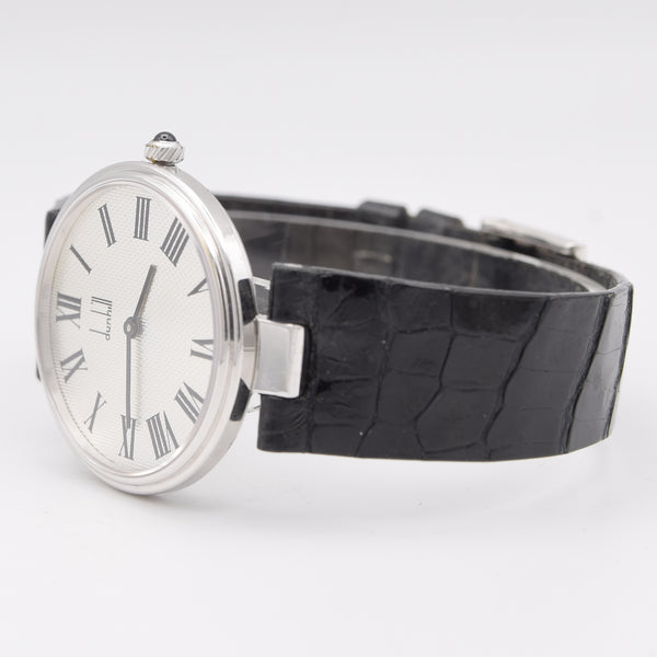 1977 Alfred Dunhill silver 925 sterling Clous de Paris hobnail guilloché. dial swiss mechanical Wristwatch with strap - buckle - box