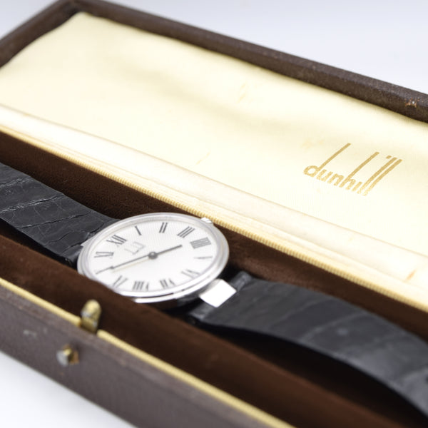 1977 Alfred Dunhill silver 925 sterling Clous de Paris hobnail guilloché. dial swiss mechanical Wristwatch with strap - buckle - box