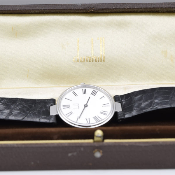 1977 Alfred Dunhill silver 925 sterling Clous de Paris hobnail guilloché. dial swiss mechanical Wristwatch with strap - buckle - box