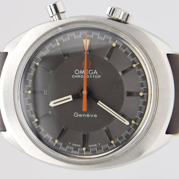 1967 Omega Chronostop Genéve Rarer drivers Model 145.010 with Grey Sloped Dial in Stainless Steel