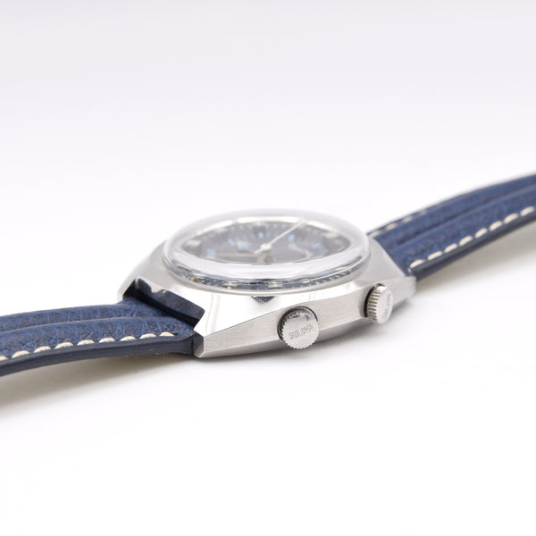 1973 Bulova rare swiss Alarm wristwatch ref 7241 - Blue dial 11AURCD caliber 36mm