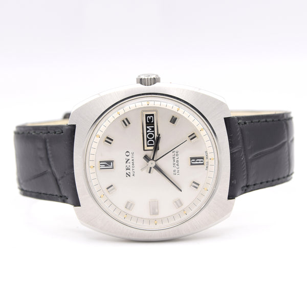 1970s Zeno Comprerssor Large Day / Date automatic watch Stainless Steel on Bracelet new old stock unused