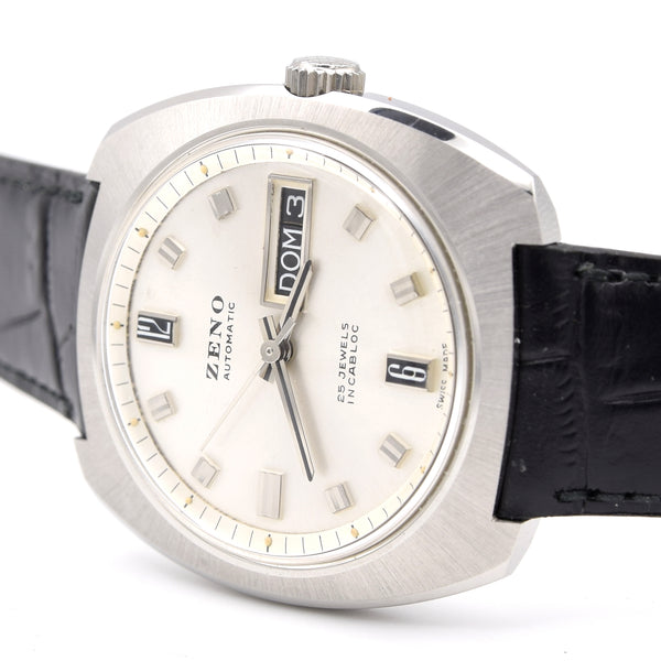 1970s Zeno Comprerssor Large Day / Date automatic watch Stainless Steel on Bracelet new old stock unused