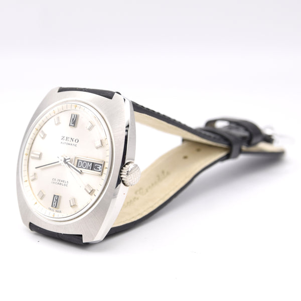 1970s Zeno Comprerssor Large Day / Date automatic watch Stainless Steel on Bracelet new old stock unused