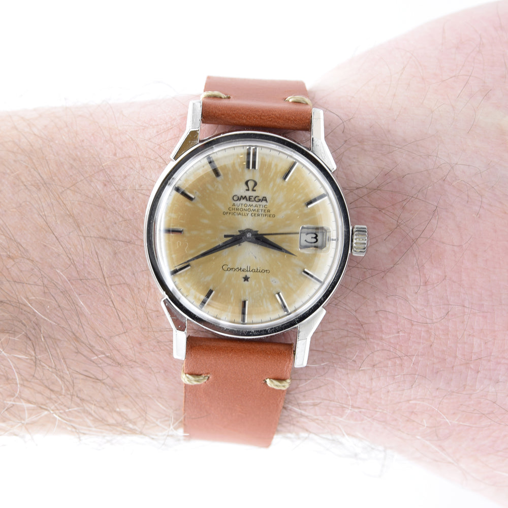 1966 Omega Constellation Date Automatic Chronometer with Dog Leg Lugs onyx batons Model 168.005 in Stainless Steel