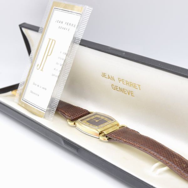 1973 Unusual and Fantastic Jean Perret Geneve NOS unused watch with articulated lugs Box & Papers