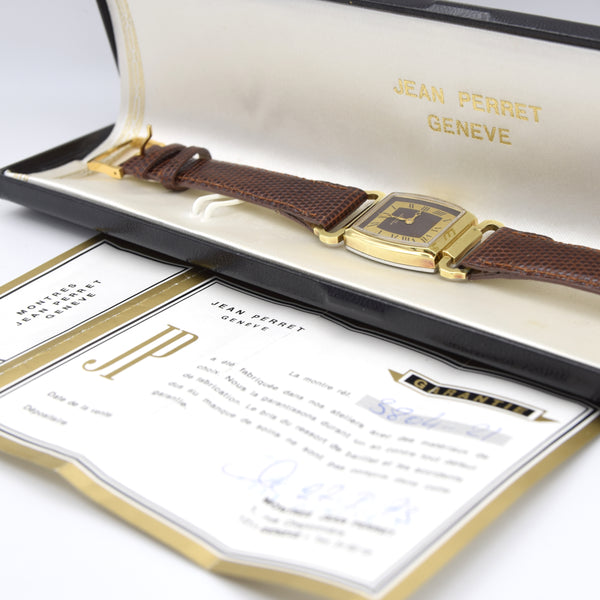 1973 Unusual and Fantastic Jean Perret Geneve NOS unused watch with articulated lugs Box & Papers