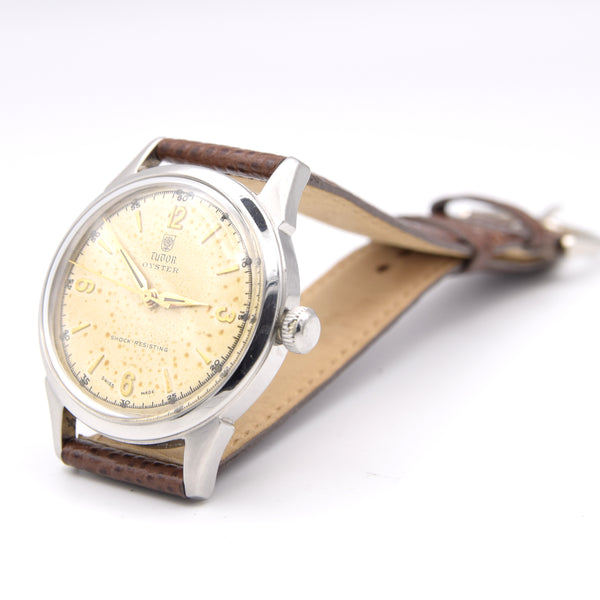 1948 Tudor Oyster 4540 Shock-Resisting 'Explorer dial' Steel Wristwatch 34mm All original patina