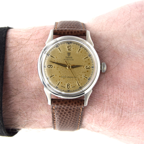 1948 Tudor Oyster 4540 Shock-Resisting 'Explorer dial' Steel Wristwatch 34mm All original patina