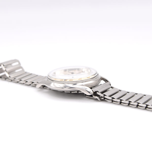 1950s Cyma Watersport steel wristwatch original all-Arabic military dial on rare GF Bonklip bracelet