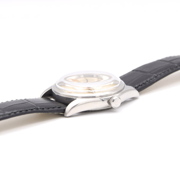 1948 Tudor Oyster Ref 7804 steel watch with original explorer-style dial, 34mm, patent Oyster crown