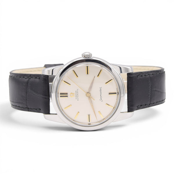 1962 Omega sharp Seamaster Automatic Wristwatch Model 14761 Original Off-White onyx markers dial