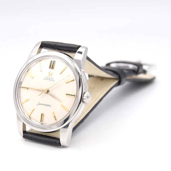 1962 Omega sharp Seamaster Automatic Wristwatch Model 14761 Original Off-White onyx markers dial