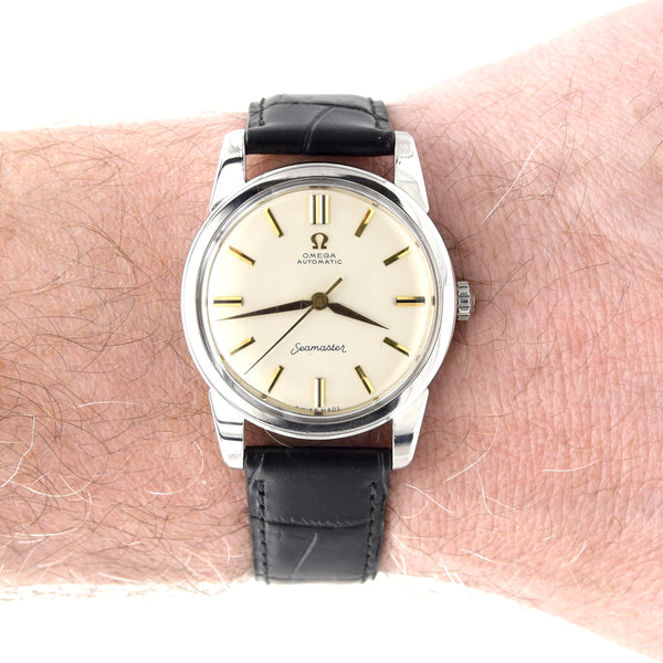 1962 Omega sharp Seamaster Automatic Wristwatch Model 14761 Original Off-White onyx markers dial