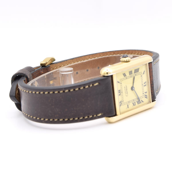 1970s Classic Rare Cartier Tank Must De with 'Lemon' Roman Numeral Dial box, Buckle & Card