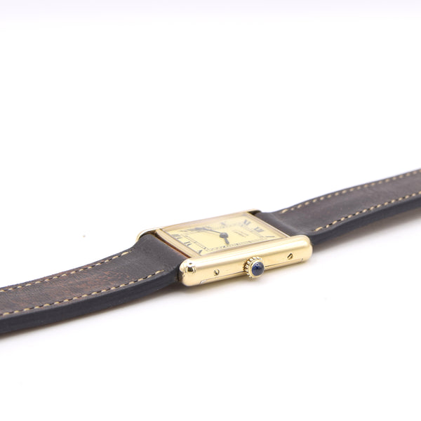 1970s Classic Rare Cartier Tank Must De with 'Lemon' Roman Numeral Dial box, Buckle & Card