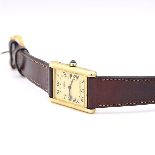 1970s Classic Rare Cartier Mechanical Tank Must De with 'Lemon' Roman Numeral Dial + Buckle