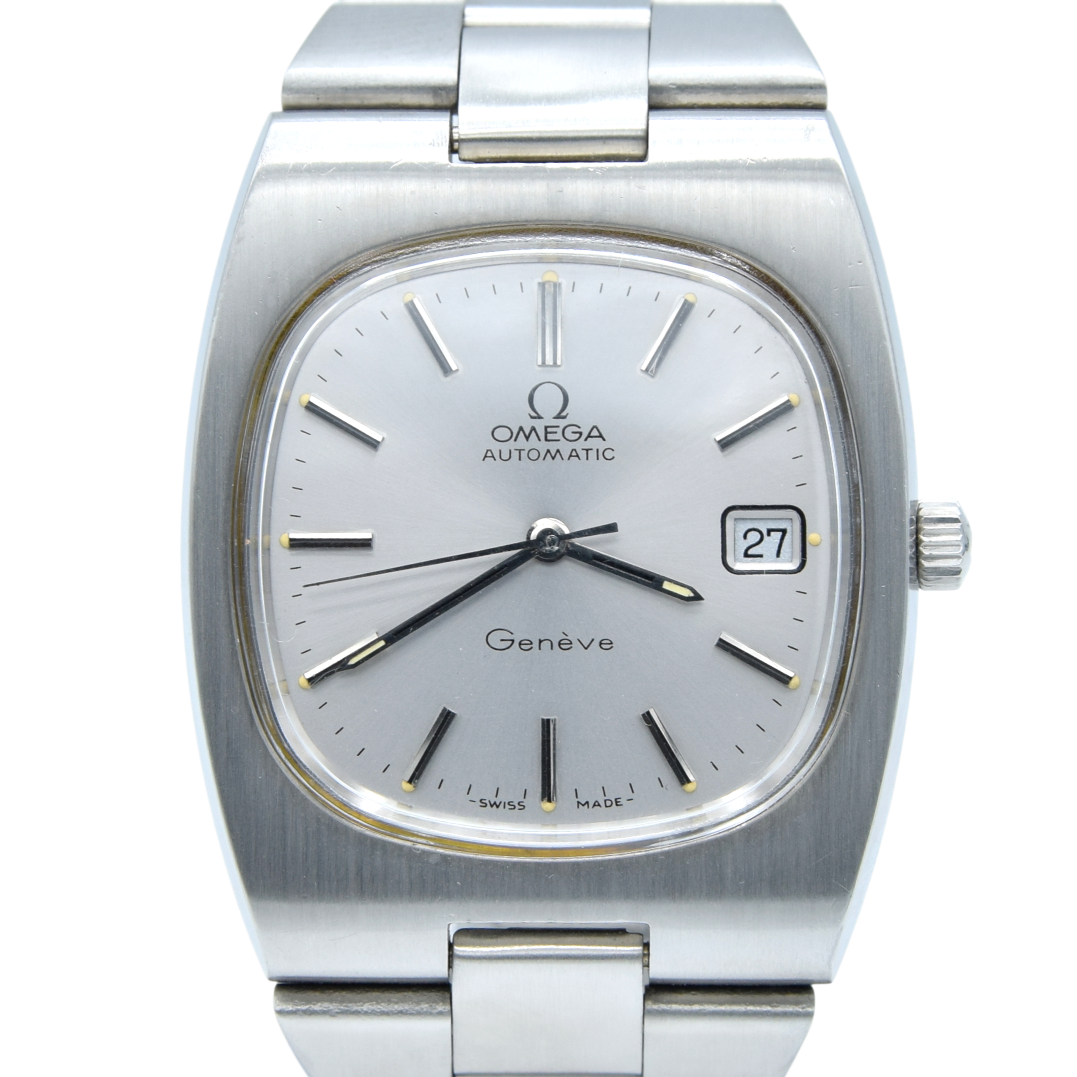 1973 Omega Geneve Automatic Date in Stainless Steel Model 166.0191 "TV Dial" satin silver