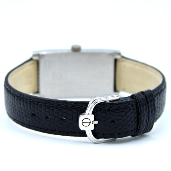 1990s Alfred Dunhill 'Facet' swiss Mechanical Wristwatch with silvered Dial on leather + Buckle & Box