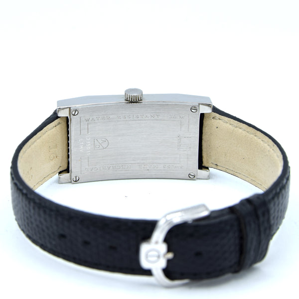 1990s Alfred Dunhill 'Facet' swiss Mechanical Wristwatch with silvered Dial on leather + Buckle & Box