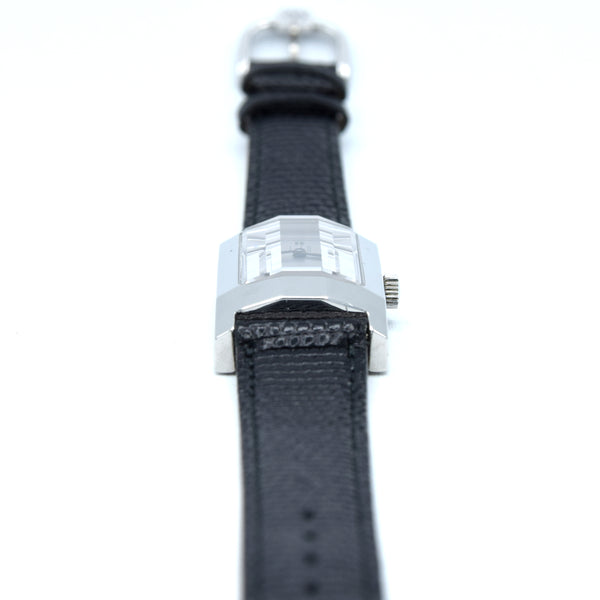 1990s Alfred Dunhill 'Facet' swiss Mechanical Wristwatch with silvered Dial on leather + Buckle & Box