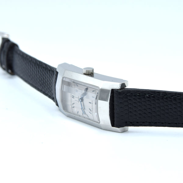 1990s Alfred Dunhill 'Facet' swiss Mechanical Wristwatch with silvered Dial on leather + Buckle & Box