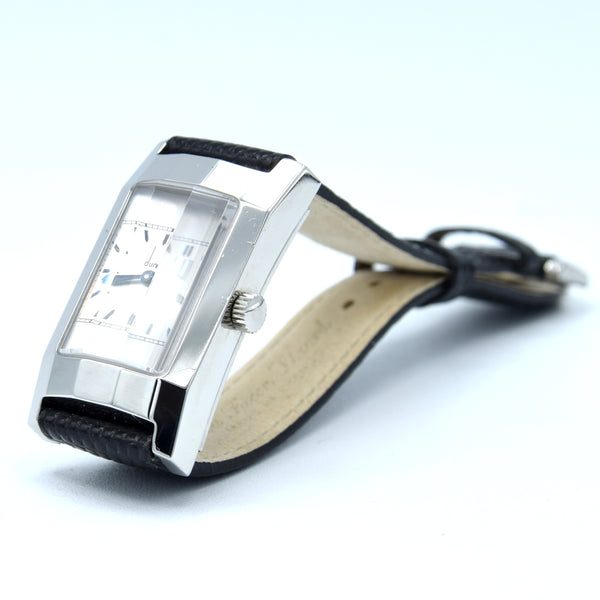 1990s Alfred Dunhill 'Facet' swiss Mechanical Wristwatch with silvered Dial on leather + Buckle & Box